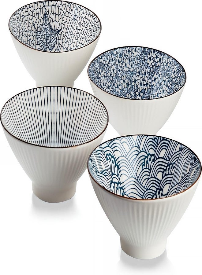 QINLANG 38 oz Japanese Ramen Bowls, Ceramic Set of 4 for Cereal, Soup, Pho, Noodles - Blue and White, 8 Inches - Image 1
