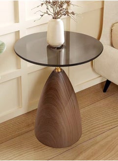 Raffine Multifunction Modern Design Round Coffee Table Luxury Glass Tabletop End Table Wood Base Side Table Center Table for Living Room Bedroom 45x55 cm  - Image 1
