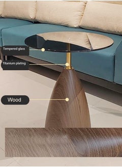 Raffine Multifunction Modern Design Round Coffee Table Luxury Glass Tabletop End Table Wood Base Side Table Center Table for Living Room Bedroom 45x55 cm  - Image 3