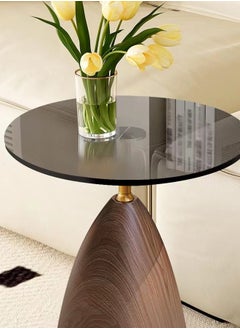 Raffine Multifunction Modern Design Round Coffee Table Luxury Glass Tabletop End Table Wood Base Side Table Center Table for Living Room Bedroom 45x55 cm  - Image 4