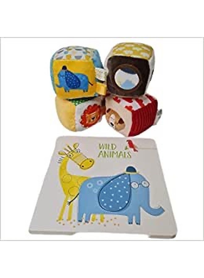 Book and soft toy cubes - wild animals