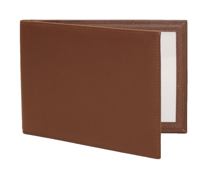 DOUBLE 5X7 LANDSCAPE LEATHER PICTURE FRAME COGNAC