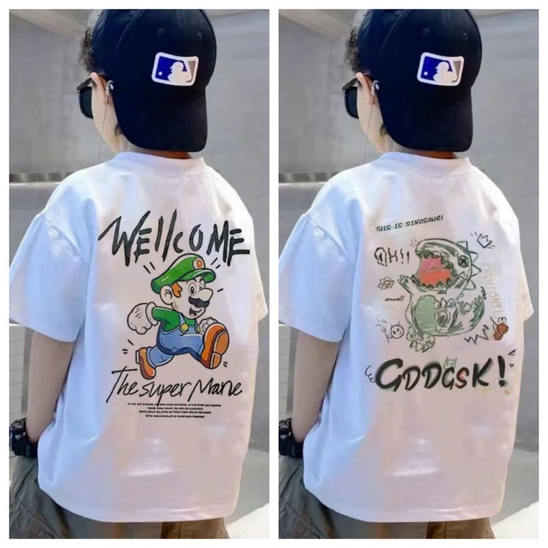 T-Shirt Boys Short-Sleeved Summer Popular Internet Celebrity Cartoon Print Medium And Large Kidsren'S Clothing Kidsren'S Tops Round Neck T-Shirt - Image 1