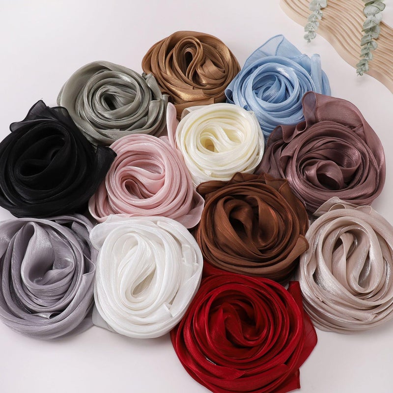 HURESON Women Premium Hijab Head Scarf Lightweight Shimmer Scarves Crepe Wedding Shawls and Wraps for Evening Dresses Shiny (Light P 14#) - Image 2
