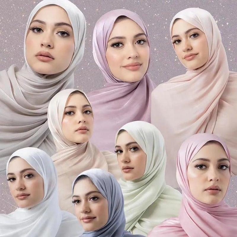 HURESON Women Premium Hijab Head Scarf Lightweight Shimmer Scarves Crepe Wedding Shawls and Wraps for Evening Dresses Shiny (Light P 14#) - Image 3