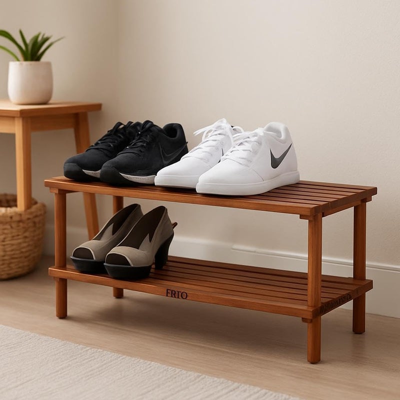 FITTO رف أحذية خشبي فيتو 2 طبقة، بني قهوة، 74x26x29.5 سم - Image 2