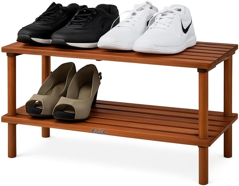 FITTO رف أحذية خشبي فيتو 2 طبقة، بني قهوة، 74x26x29.5 سم - Image 1
