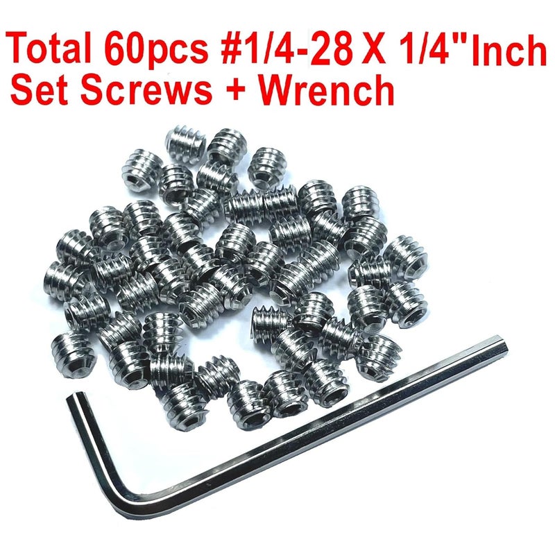 ZDingTech 60pcs Set Screws 1/4-28 x 1/4" inch 304 Stainless Steel Allen Head Hex Hexagon Socket Set Screws with 1/8" Allen Wrench,Set Grub Screws Hex Allen Head Socket Set Screws.(1/4" Length) - Image 2