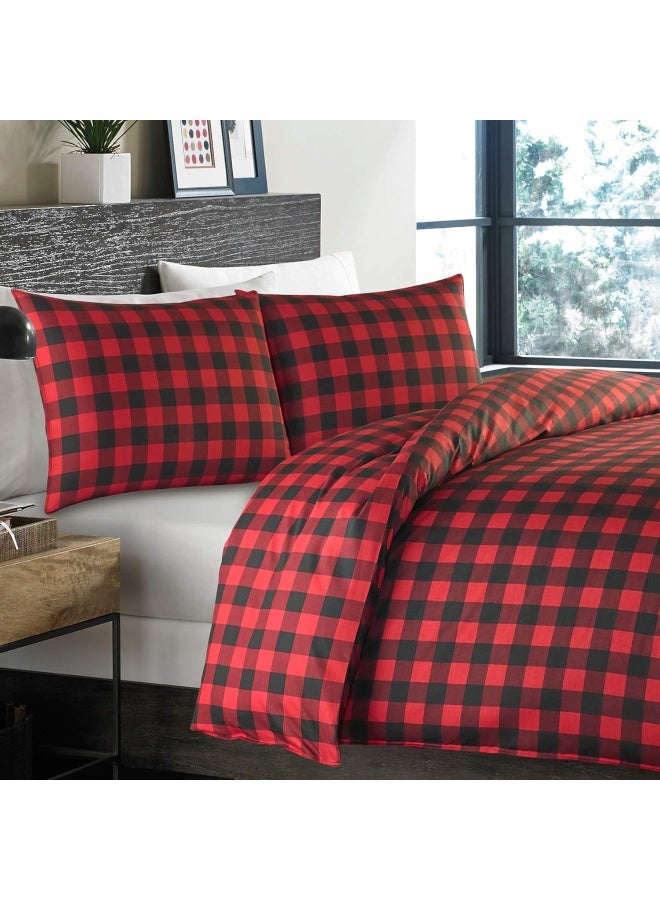 Eddie Bauer Twin Duvet Cover Set Cotton Reversible Bedding Buffalo Plaid Home Decor for All Seasons RedBlack Twin - Image 2