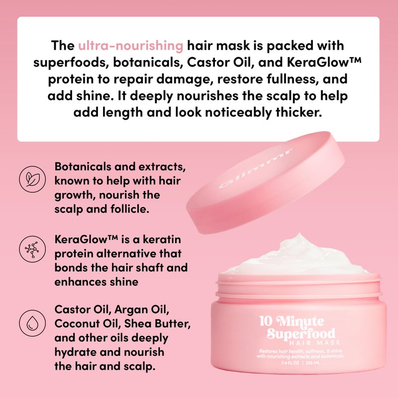 Glimmr 10-Minute Hair Mask for Damaged Hair â€“ Deep Conditioner with Bonding Protein, Castor Oil & Superfood Extracts â€“ Restores Shine, Reduces Breakage, Softens, Strengthens & Adds Fullness - Image 5