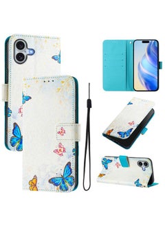 For iPhone 16 Plus Art Colored Drawing Pattern Leather Phone Case(Butterfly house)