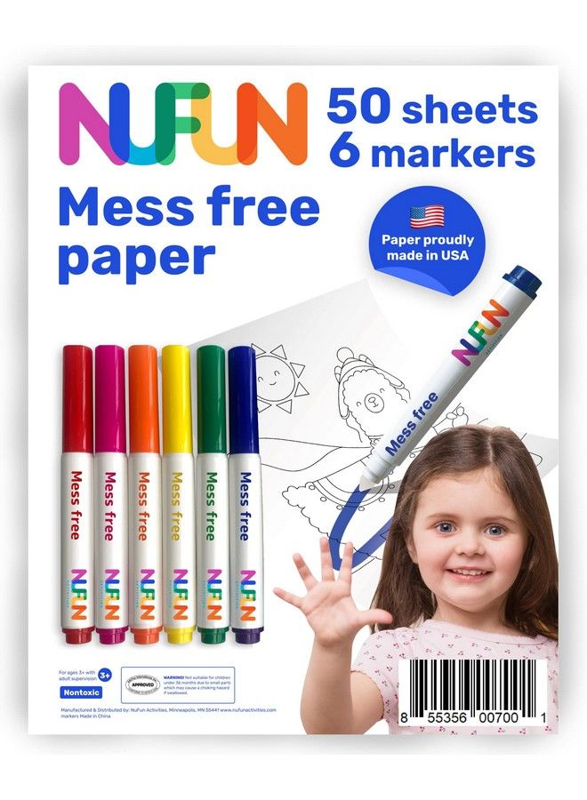 NuFun Activities Mess Free Set Kids Create No Mess Wonders With Special Coloring Paper Gift For Toddlers And Kids 50 Blank Pages And 6 Markers  - Image 2