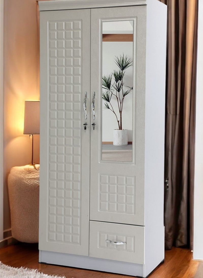 مالتي هوم فيرنيتشر 2 باب خزانة خشبية MH-8821-WHITE خزانة خزانة خشب هندسي مثالي حديث أنيق شديد التحمل مع مرآة - Image 4