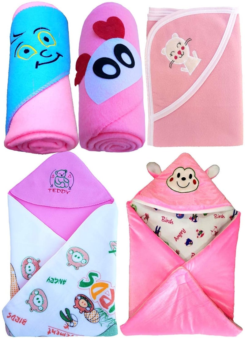 BRANDONN Newborn Value Hamper Pack of 5 Hooded Baby Blankets for Babies(Pack of 5) - Image 1