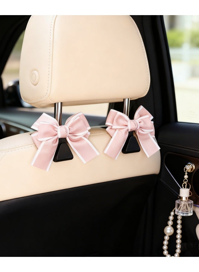 خطاطيف حقيبة السيارة، شماعة خطاف مسند رأس مقعد السيارة ذو قوس لطيف للحقائب والحقائب، ملحقات السيارة الموفرة للفضاء (وردية اللون) - Image 4