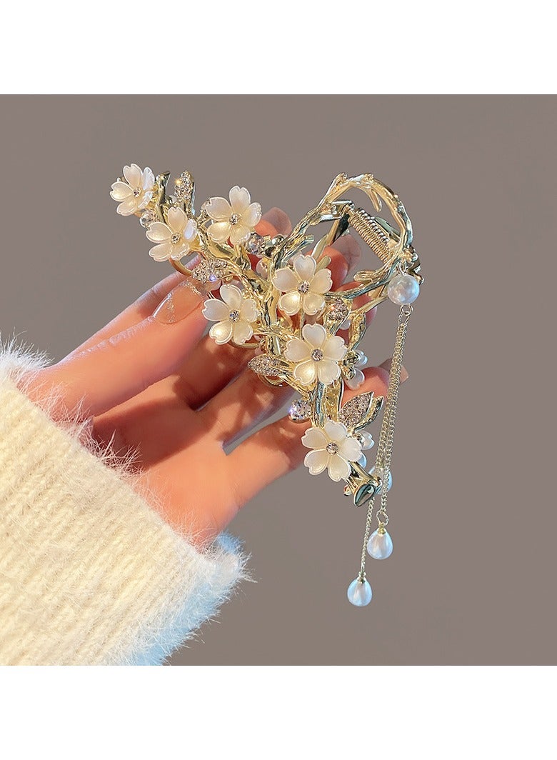 Goolsky Elegant Lily of the Valley Tassel Hair Claw with Faux Pearls & Rhinestones - Large Alloy Shark Clip for Women, Perfect for Summer - Image 4