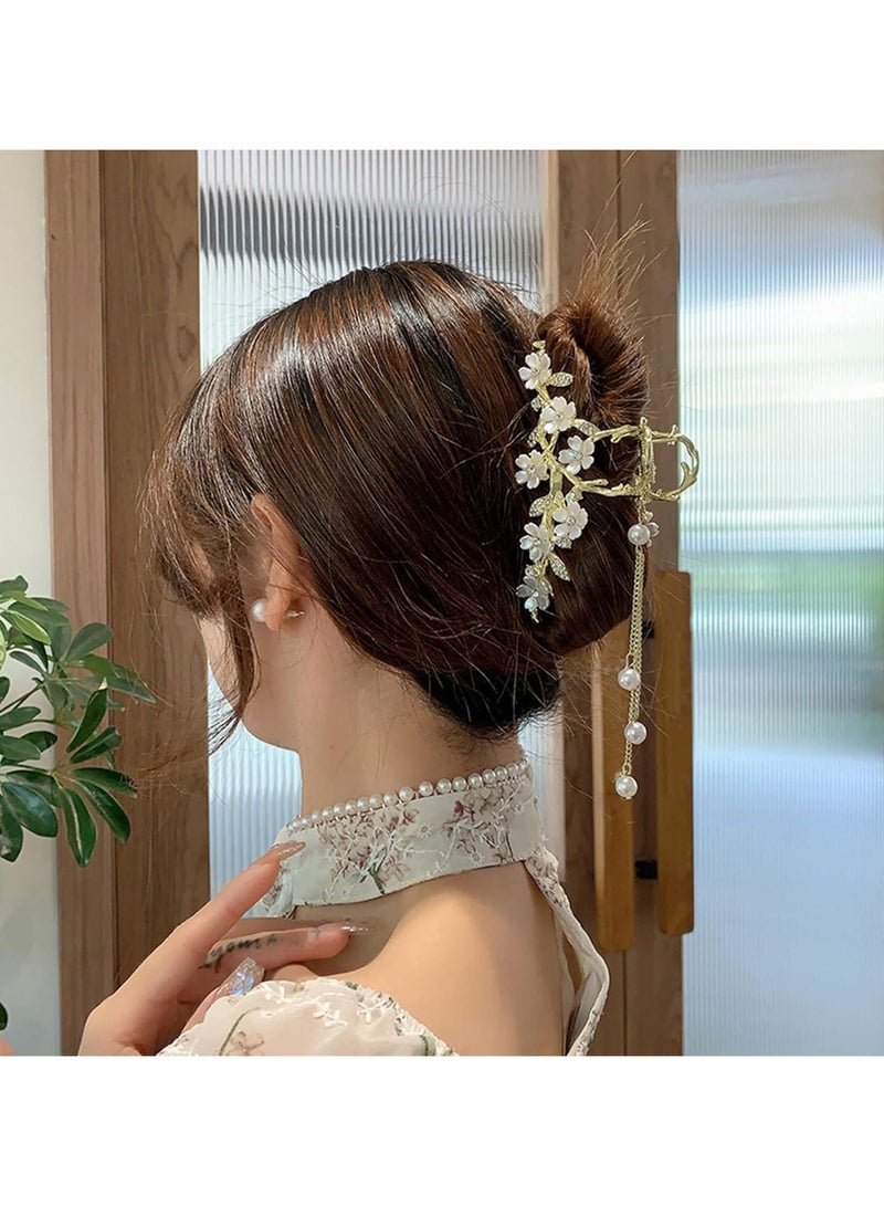 Goolsky Elegant Lily of the Valley Tassel Hair Claw with Faux Pearls & Rhinestones - Large Alloy Shark Clip for Women, Perfect for Summer - Image 5