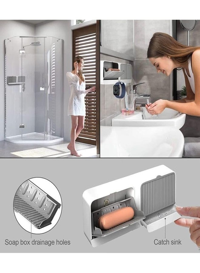 ToYooZe RADHE Fashion™ New Creative Wall Mounted Soap Box with Lid Double Grids Soap Draining Rack Bathroom Shower Soap Holder,Multi-Color,Plastic,Multicolor - Image 2