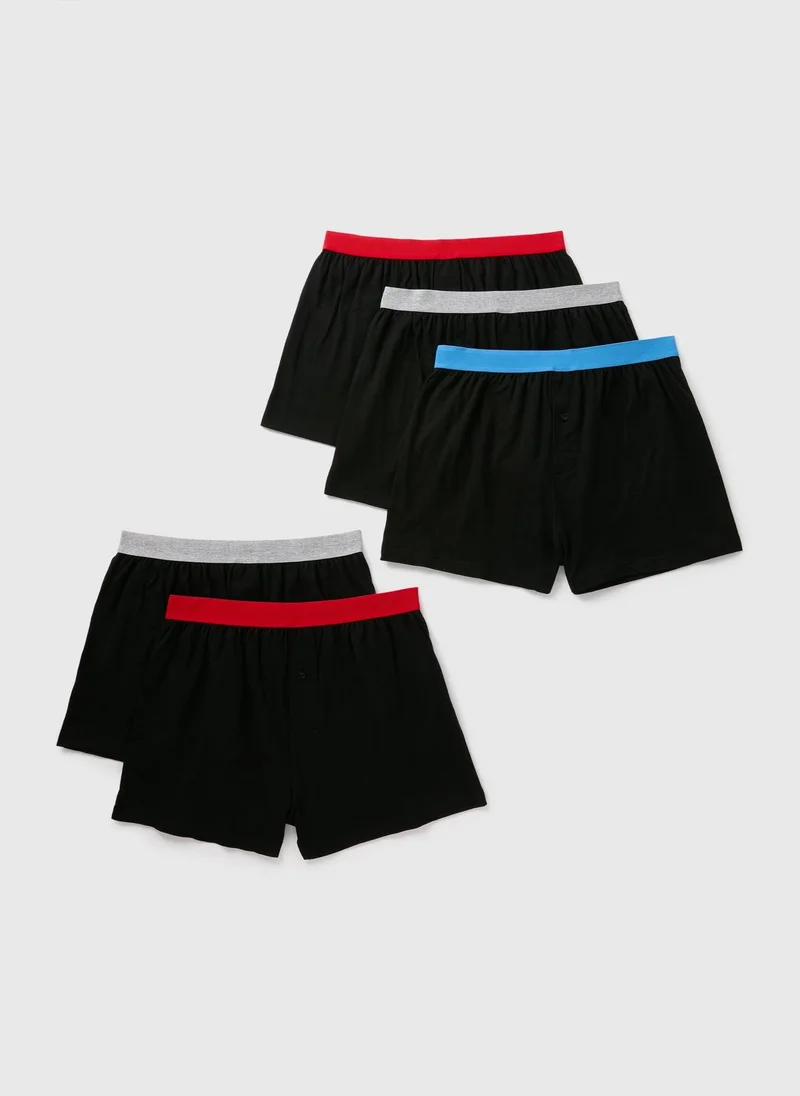Matalan 5 Pack Black Colour Waistband Loose Fit Boxers
