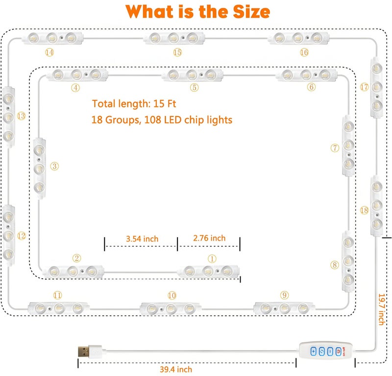Stick-on LED Light - Three customizable color temperatures and dimmable control for bathroom vanity mirrors, no wiring required for quick setup. - Image 5