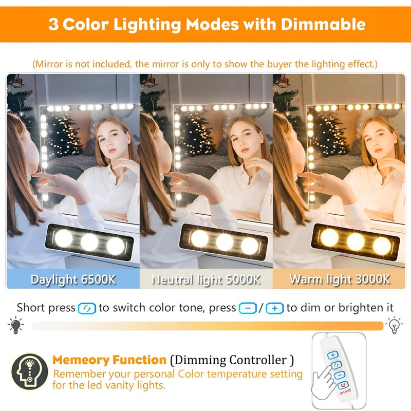 Stick-on LED Light - Three customizable color temperatures and dimmable control for bathroom vanity mirrors, no wiring required for quick setup. - Image 2