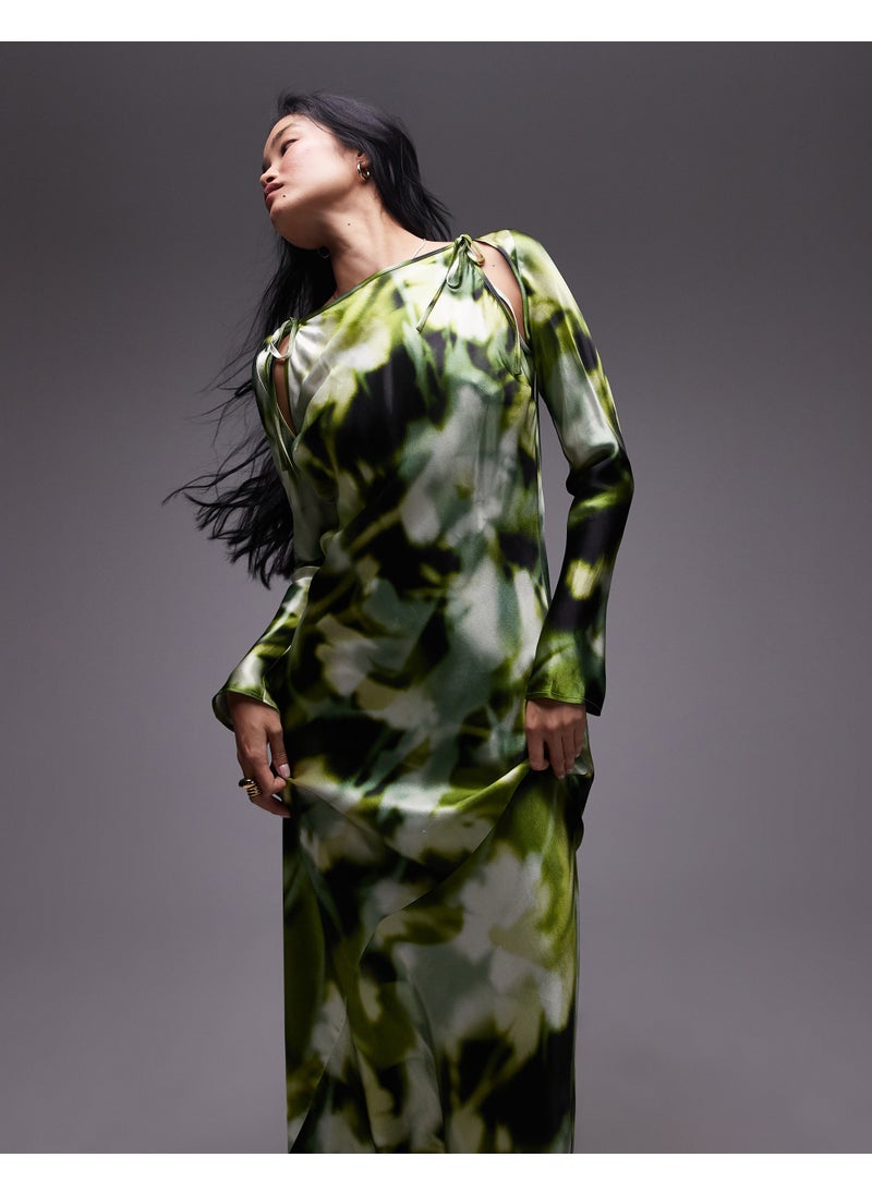 TOPSHOP Floral Print Slash Neck With Arm Cut Out Dress  - Image 4
