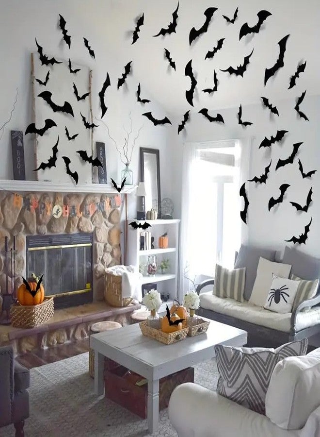 Boolavard 124pcs 3D Black Bat Wall Decals - Spooky Halloween Decor for Bars & Rooms, Perfect for Parties & Festive Creepy Props - Image 1