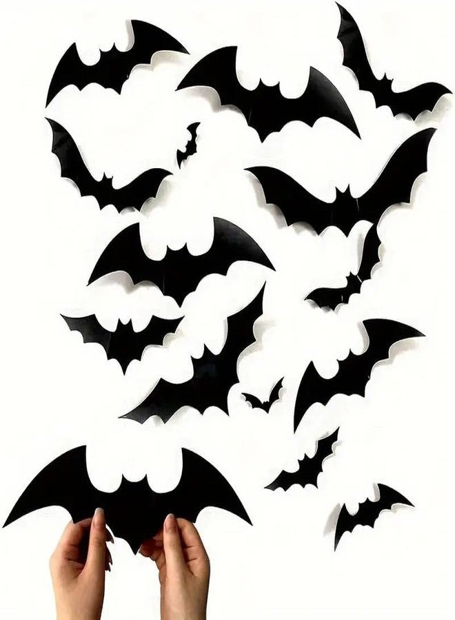 Boolavard 124pcs 3D Black Bat Wall Decals - Spooky Halloween Decor for Bars & Rooms, Perfect for Parties & Festive Creepy Props - Image 2