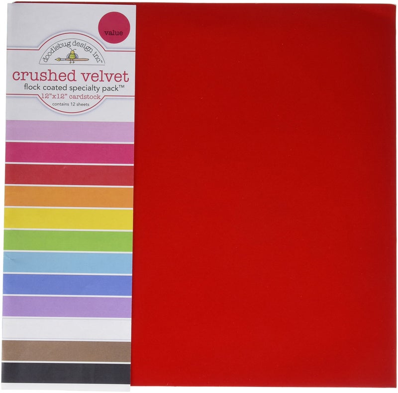 Doodlebug SPVP-3843 Specialty Cardstock, 12 by 12-Inch, Flocked Crushed Velvet, 12-Pack