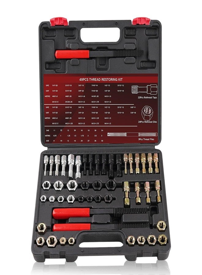 Marvelity 49-Piece Thread Chaser Set, UNC UNF & Metric Thread Repair Kit with Taps, Dies, and Files, Rethread Repair Tool for Bolts, Nuts and Screws - Image 1