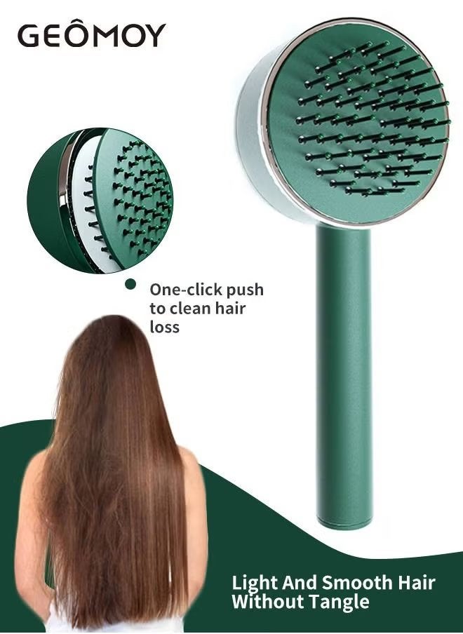 جيموي فرشاة الشعر ذاتية التنظيف بضغطة زر 3D وسادة هوائية مشط العناية بالشعر مكافحة ساكنة فروة الرأس تدليك شعر ناعم محمول بمقبض طويل مشط وسادة هوائية - Image 1