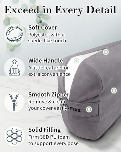 Tumaz Yoga Bolster Set - Rectangular Bolster Pillow for Restorative Yoga, Soft Meditation Pillow with Carry Handle and 8-Feet Strap, Machine Washable Cover - Image 5