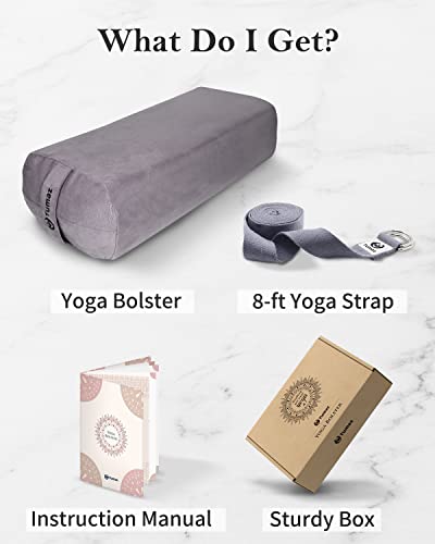 Tumaz Yoga Bolster Set - Rectangular Bolster Pillow for Restorative Yoga, Soft Meditation Pillow with Carry Handle and 8-Feet Strap, Machine Washable Cover - Image 4