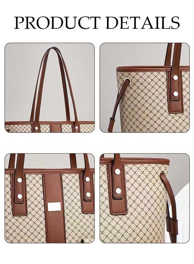 DUNISO 3PCS Tote Bag Set for Women Large Capacity Hand Shoulder Bag with Adjustable Drawstring Fashion Purse Clutch Bag Set for Office Travel Daily Bag - Image 3