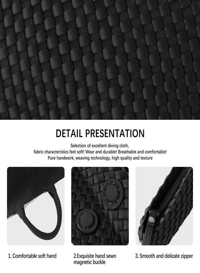 LIKEBAG Woven Bag for Women, Large Neoprene Tote Bag Summer Beach Handbag Purse Retro Handmade Travel Shoulder Bag Set (Black) - Image 5