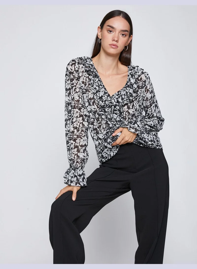 KOTON Floral Chiffon Blouse Voluminous