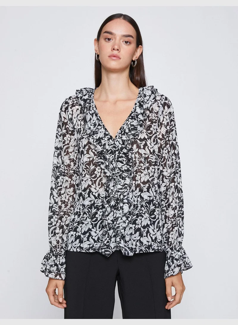 KOTON Floral Chiffon Blouse Voluminous