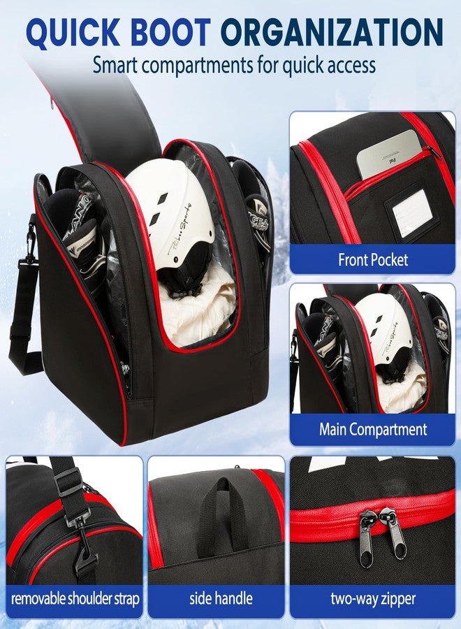 AIRTTUZ Ski Bag and Boot Bag Combo, Water-Resistant Ski Boot Travel Bag Fit Skis Up to 200 cm & Boots Size 13 With 5mm Foam Ski Gear Bag. (blk/red) - Image 5