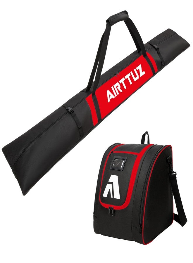 AIRTTUZ Ski Bag and Boot Bag Combo, Water-Resistant Ski Boot Travel Bag Fit Skis Up to 200 cm & Boots Size 13 With 5mm Foam Ski Gear Bag. (blk/red) - Image 1