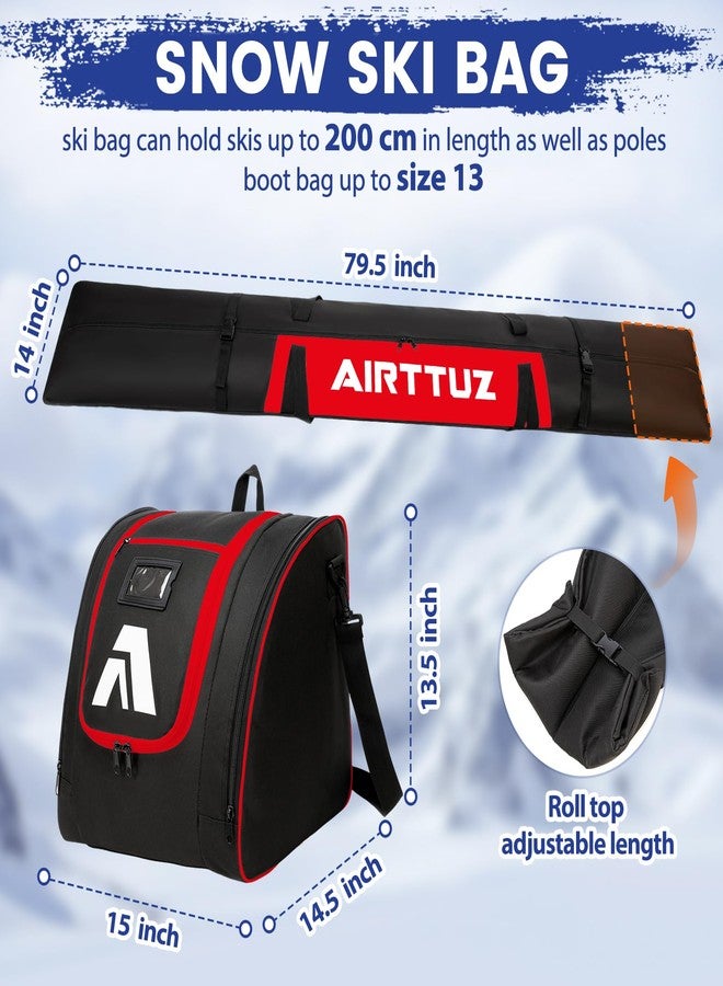 AIRTTUZ Ski Bag and Boot Bag Combo, Water-Resistant Ski Boot Travel Bag Fit Skis Up to 200 cm & Boots Size 13 With 5mm Foam Ski Gear Bag. (blk/red) - Image 2