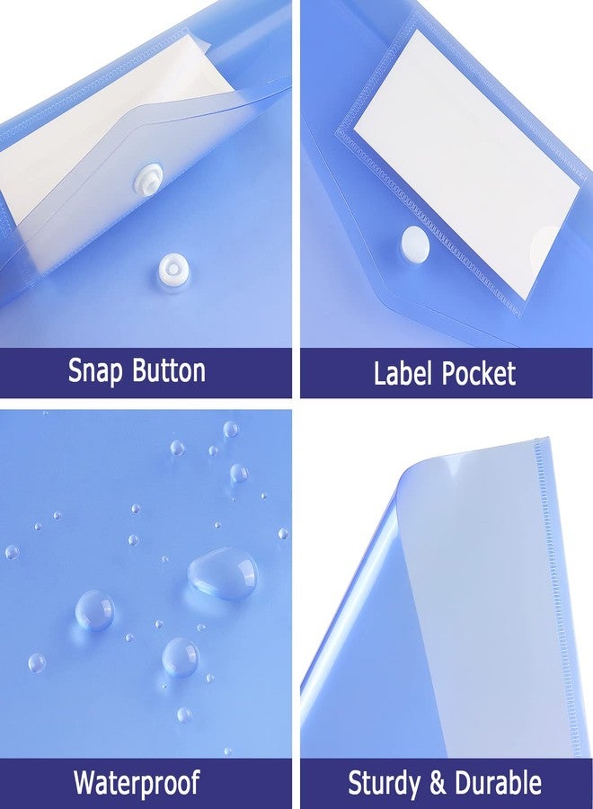 Hutou 6 Pack Clear Document Folders Plastic Envelopes Poly Envelopes File Envelopes with Label Pocket and Snap Button for Home Work Office Organization, Letter Size/A4 Size (Blue) - Image 4