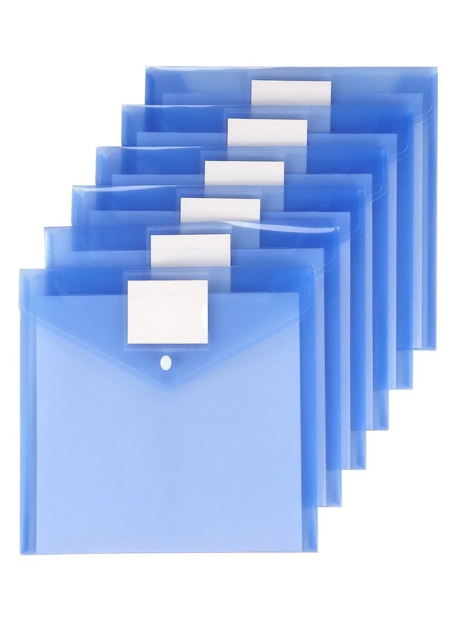 Hutou 6 Pack Clear Document Folders Plastic Envelopes Poly Envelopes File Envelopes with Label Pocket and Snap Button for Home Work Office Organization, Letter Size/A4 Size (Blue) - Image 2