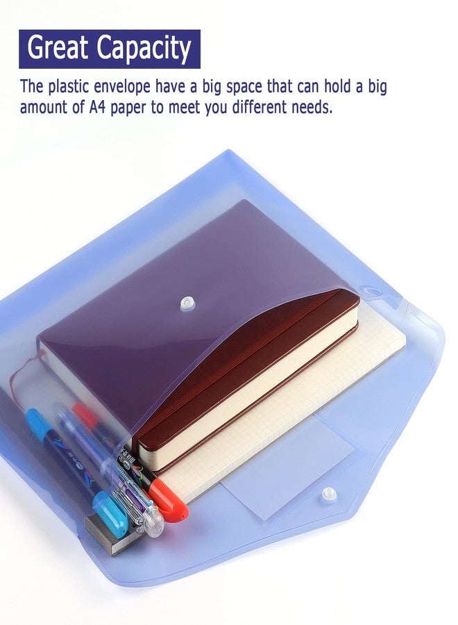 Hutou 6 Pack Clear Document Folders Plastic Envelopes Poly Envelopes File Envelopes with Label Pocket and Snap Button for Home Work Office Organization, Letter Size/A4 Size (Blue) - Image 5