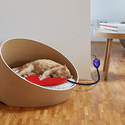 NAMSAN Heating Pad for Cats Small Dogs Heated Dog Bed Round Cat Tree Heating Bed Rabbit Warming Pad, Temperature Adjustable, Chew Resistant Cord, Red - Image 2