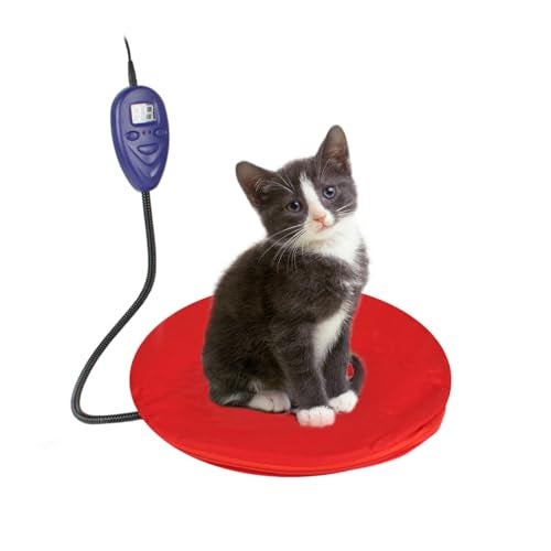 NAMSAN Heating Pad for Cats Small Dogs Heated Dog Bed Round Cat Tree Heating Bed Rabbit Warming Pad, Temperature Adjustable, Chew Resistant Cord, Red - Image 1