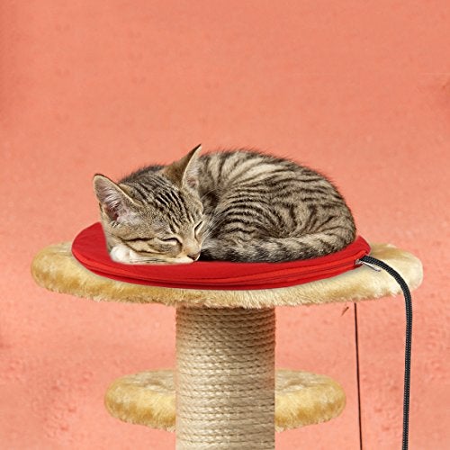 NAMSAN Heating Pad for Cats Small Dogs Heated Dog Bed Round Cat Tree Heating Bed Rabbit Warming Pad, Temperature Adjustable, Chew Resistant Cord, Red - Image 3