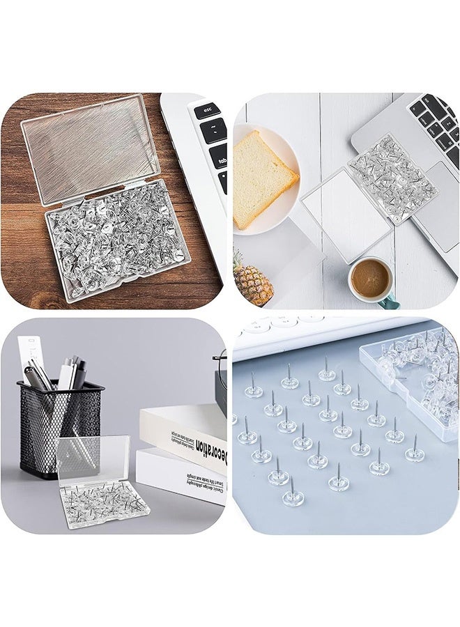Quantum 150 PCS Clear Thumb Tacks, Round Plastic Transparent Thumb Tacks Drawing Pins, Transparent Flat Head Round Nails for Bulletin Boards and Wall Displays - Image 5