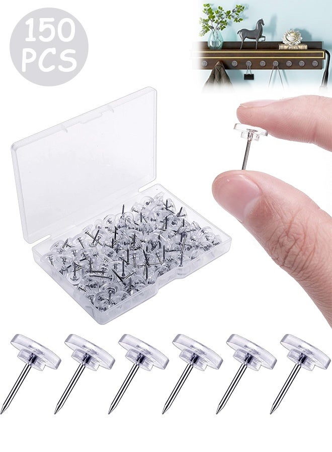 Quantum 150 PCS Clear Thumb Tacks, Round Plastic Transparent Thumb Tacks Drawing Pins, Transparent Flat Head Round Nails for Bulletin Boards and Wall Displays - Image 1
