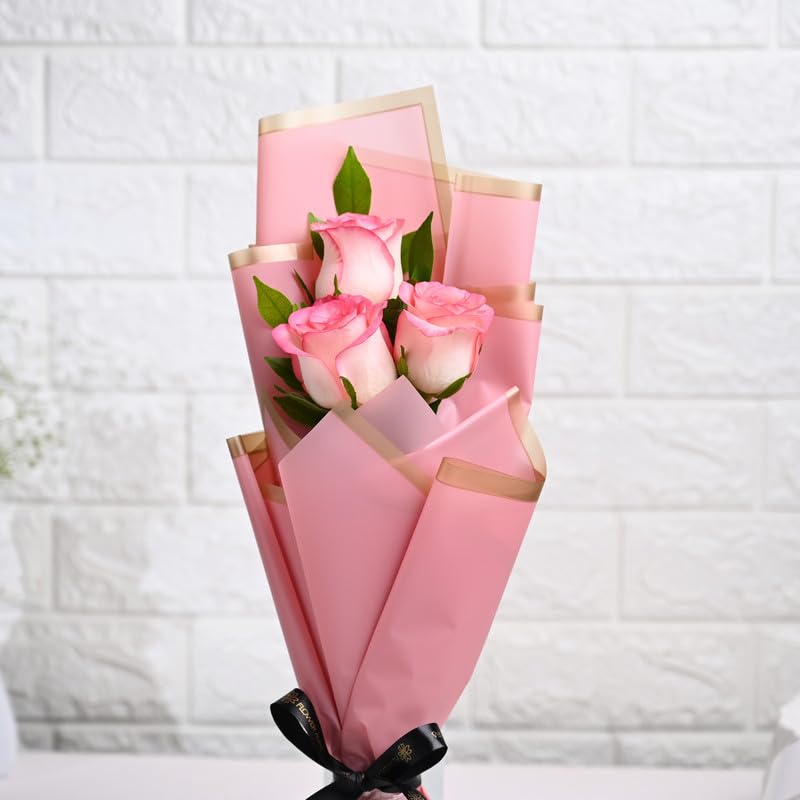 Floweraura FlowerAura Fresh Live Flower Bouquet of 3 Pink Roses Flowers For Birthday Gift Anniversary Gift Wedding Gift Valentines Day Gift Gift For Special Occasion Same Day Delivery  - Image 4