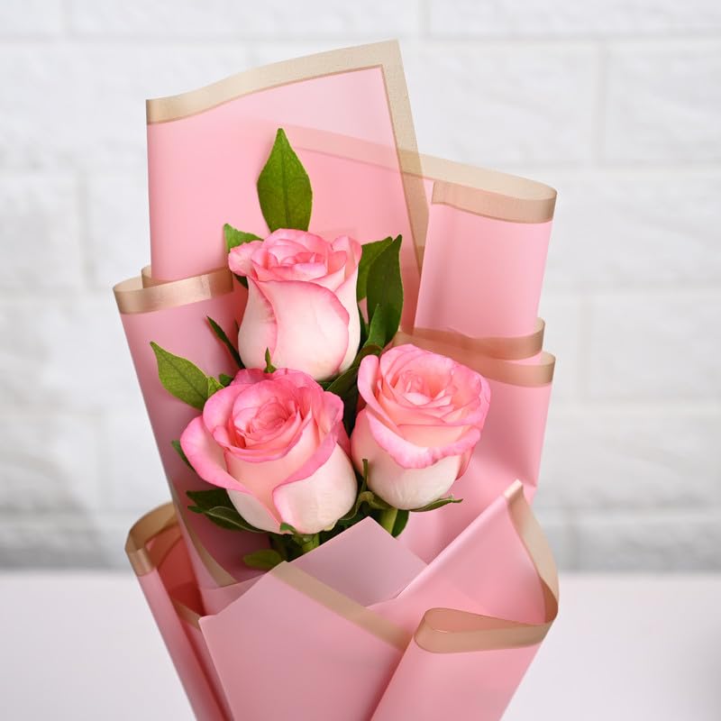 Floweraura FlowerAura Fresh Live Flower Bouquet of 3 Pink Roses Flowers For Birthday Gift Anniversary Gift Wedding Gift Valentines Day Gift Gift For Special Occasion Same Day Delivery  - Image 3